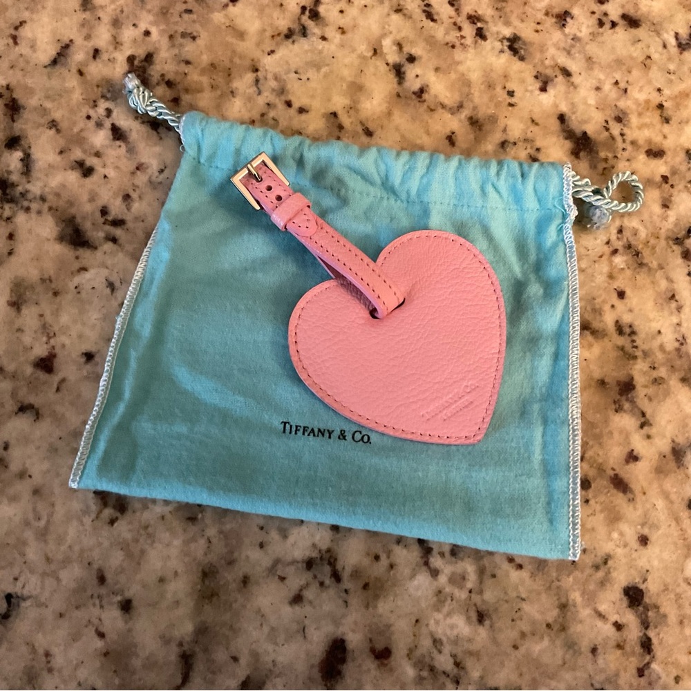 New Tiffany & Co. Pink Leather Heart Bag Tag Luggage